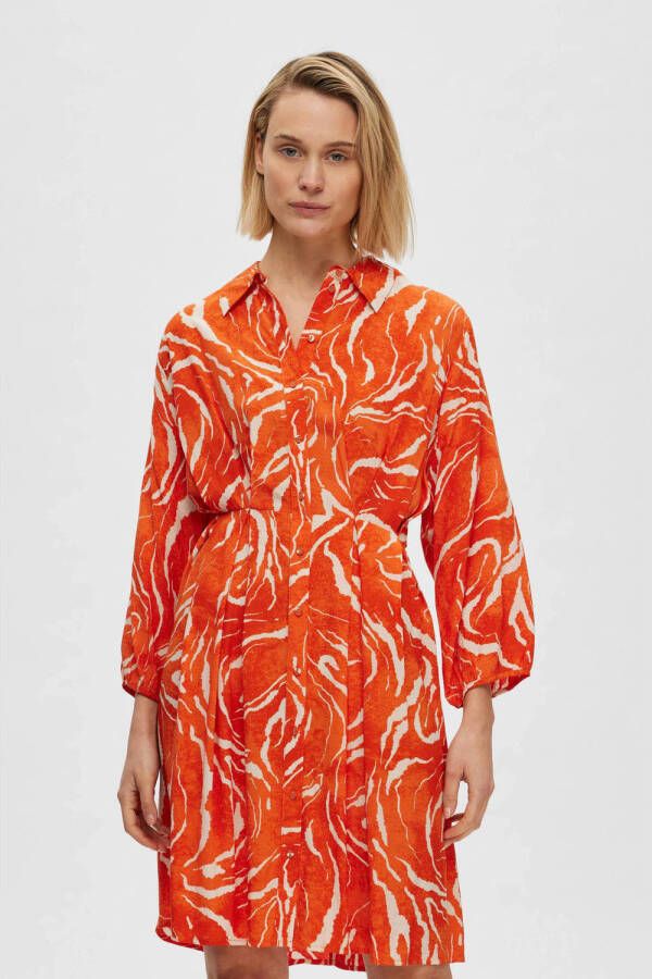 SELECTED FEMME blousejurk SLFSIRINE met all over print en ceintuur oranje