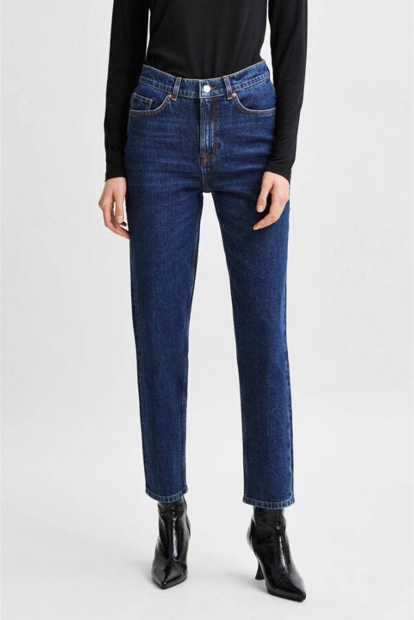 SELECTED FEMME high waist straight fit jeans SLFAMY dark blue denim