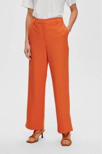 SELECTED FEMME high waist straight fit pantalon SLFMYLA van gerecycled polyester oranje