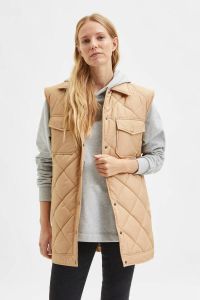 SELECTED FEMME quilted bodywarmer SLFTINNA van gerecycled polyester lichtbruin