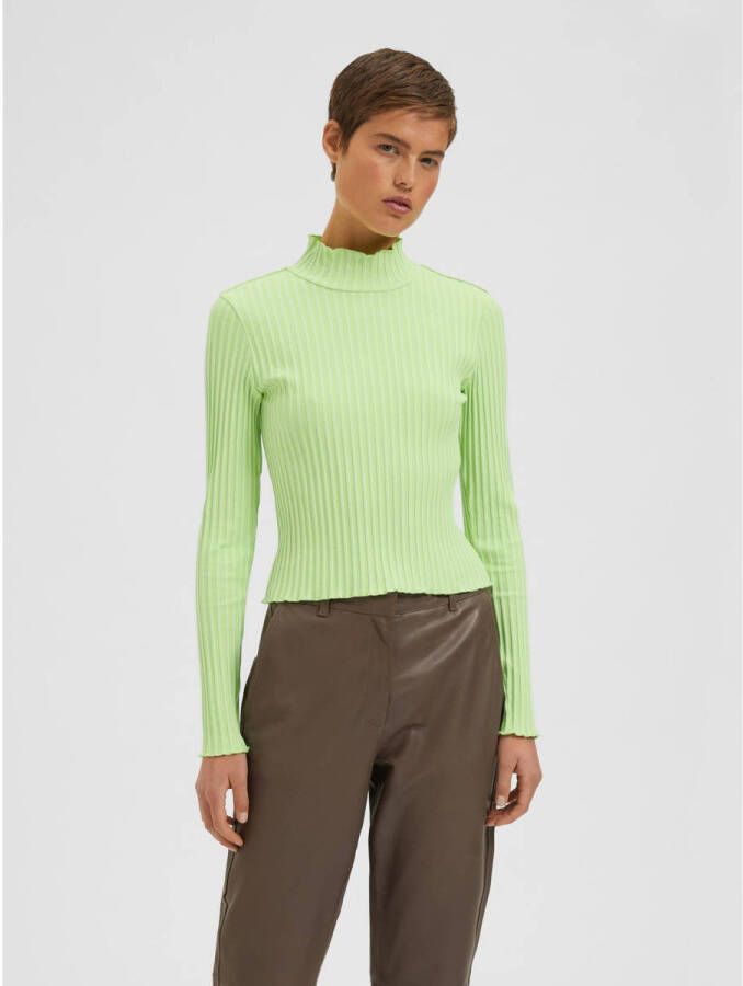 Selected Femme Shirt met lange mouwen in riblook model 'WILMA'