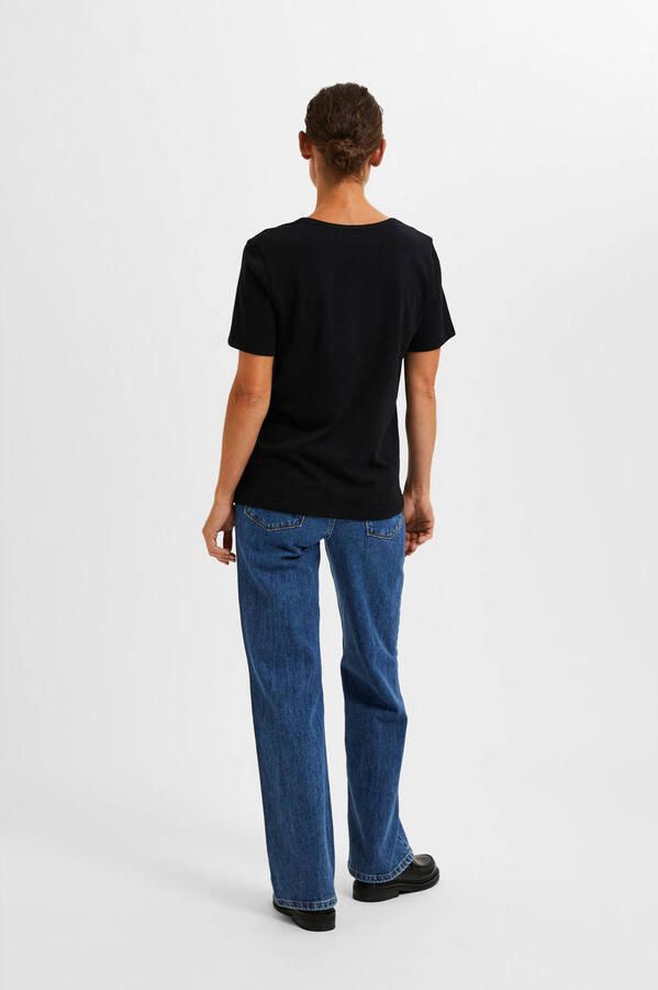SELECTED FEMME T-shirt SLFESSENTIAL van katoen zwart - Foto 3