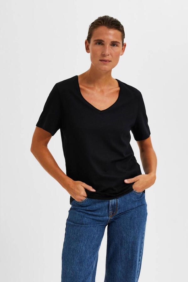 SELECTED FEMME T-shirt SLFESSENTIAL van katoen zwart - Foto 2