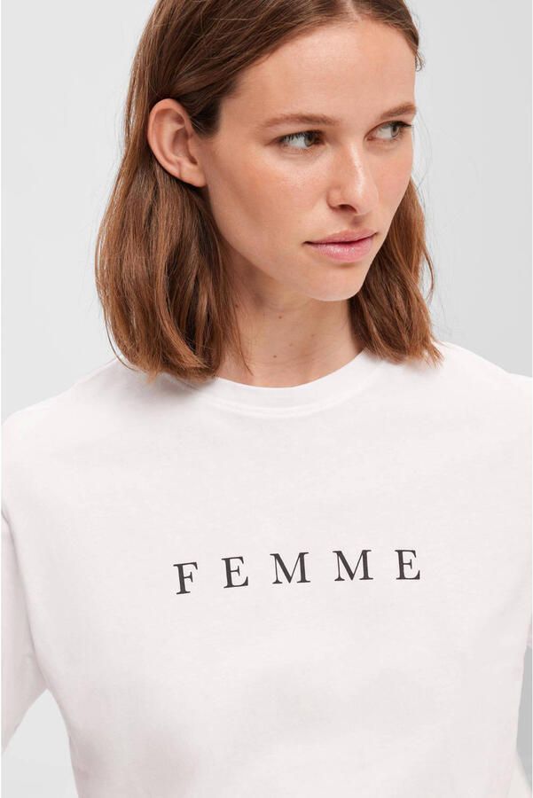 Selected Femme T-shirt met labelprint model 'VILJA'