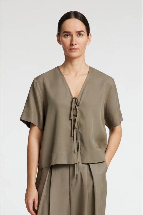 SELECTED FEMME Dames Blouses Slfnatuk 2 4 Boxy Tie Top Groen - Foto 6