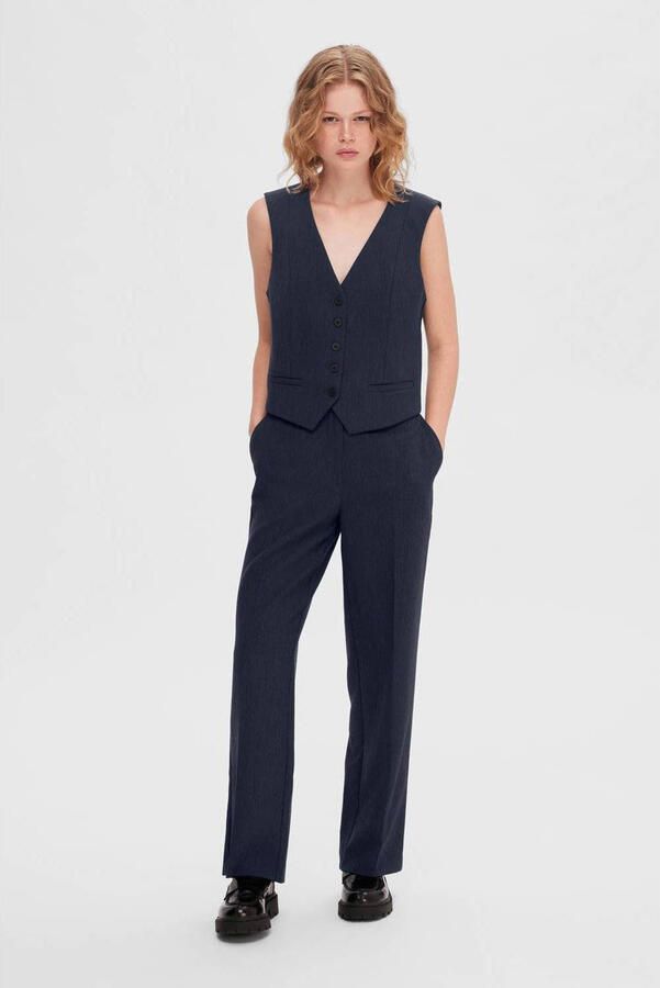 SELECTED FEMME Dames Broeken Slfrita Mw Wide Pant Donkerblauw - Foto 3