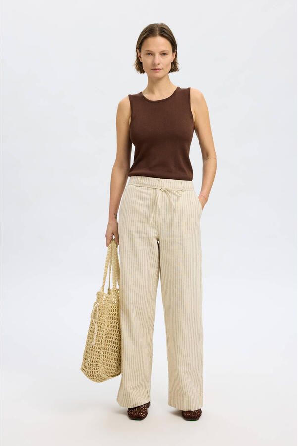 SELECTED FEMME wide leg high waist broek beige