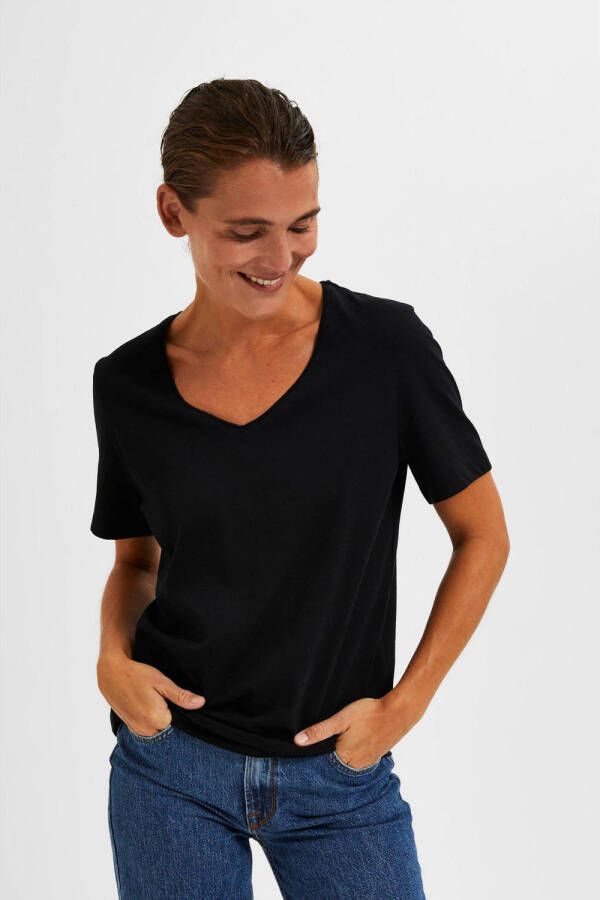 SELECTED FEMME T-shirt SLFESSENTIAL van biologisch katoen zwart