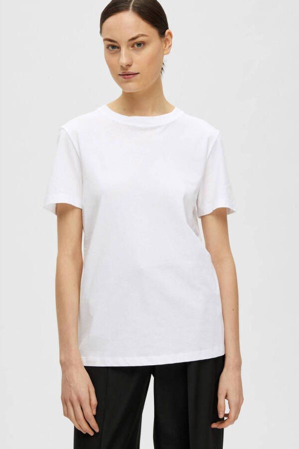 SELECTED FEMME T-shirt SLFMYESSENTIAL van biologisch katoen wit