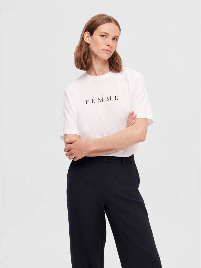 Selected Femme T-shirt met labelprint model 'VILJA'
