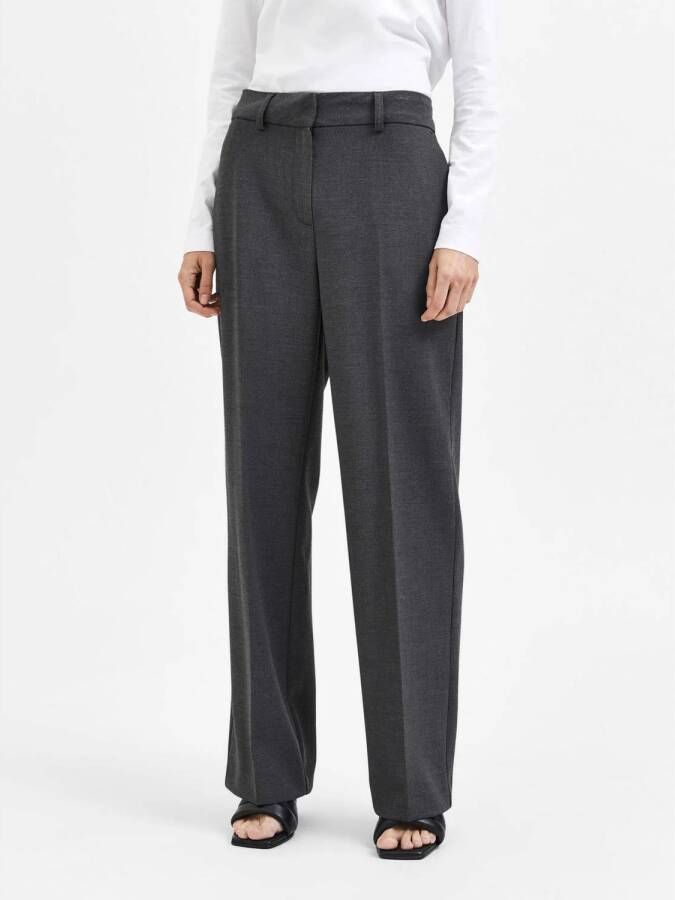 SELECTED FEMME wide leg pantalon SLFRITA van gerecycled polyester grijs