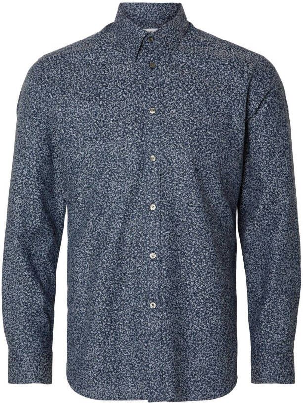 SELECTED HOMME regular fit overhemd SLHSLIMJOE met all over print donkerblauw