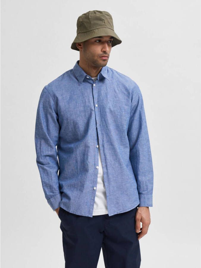 SELECTED HOMME gemêleerd slim fit overhemd SLHSLIMNEW blauw