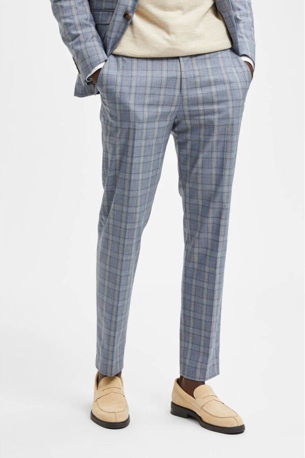 SELECTED HOMME geruite slim fit pantalon SLHSLIM light blue sand