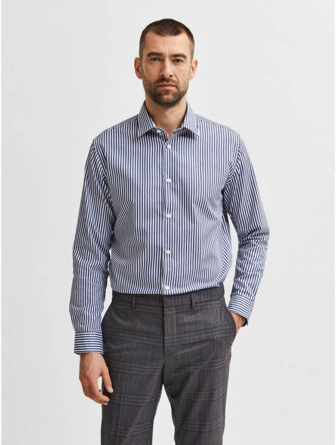 SELECTED HOMME gestreept slim fit overhemd SLHETHAN dark sapphire white