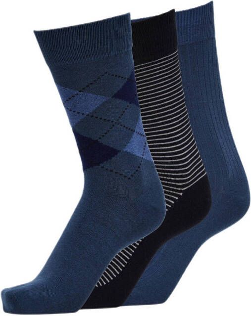 SELECTED HOMME giftbox sokken SLHLANDO met prints set van 3 donkerblauw