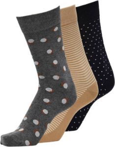 SELECTED HOMME giftbox sokken SLHNORRIS met prints set van 3 grijs beige zwart