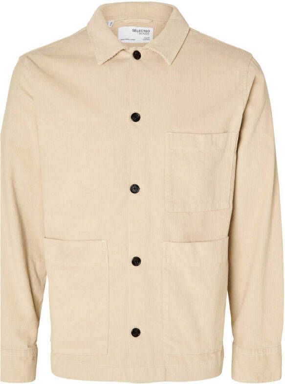 SELECTED HOMME Heren Overhemden Slhloosemason-flannel Overshirt W Noos Beige