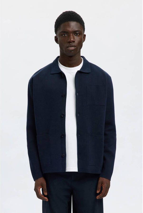 SELECTED MEN Heren Truien & Vesten Slhmike Light Ls Knit Relaxed Polo Cardigan Donkerblauw - Foto 6