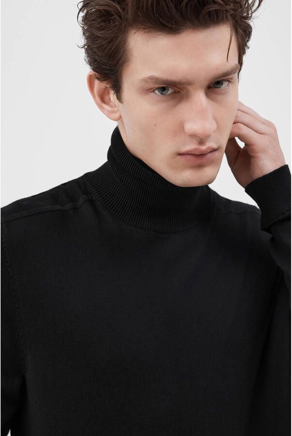 Selected Homme Zwarte trui met geribbelde zoom Black Heren