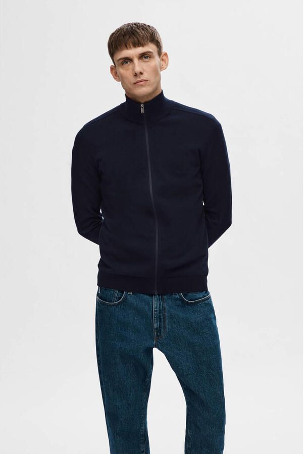 Selected Homme Regular fit gebreid jack van puur katoen model 'BERG' - Foto 3