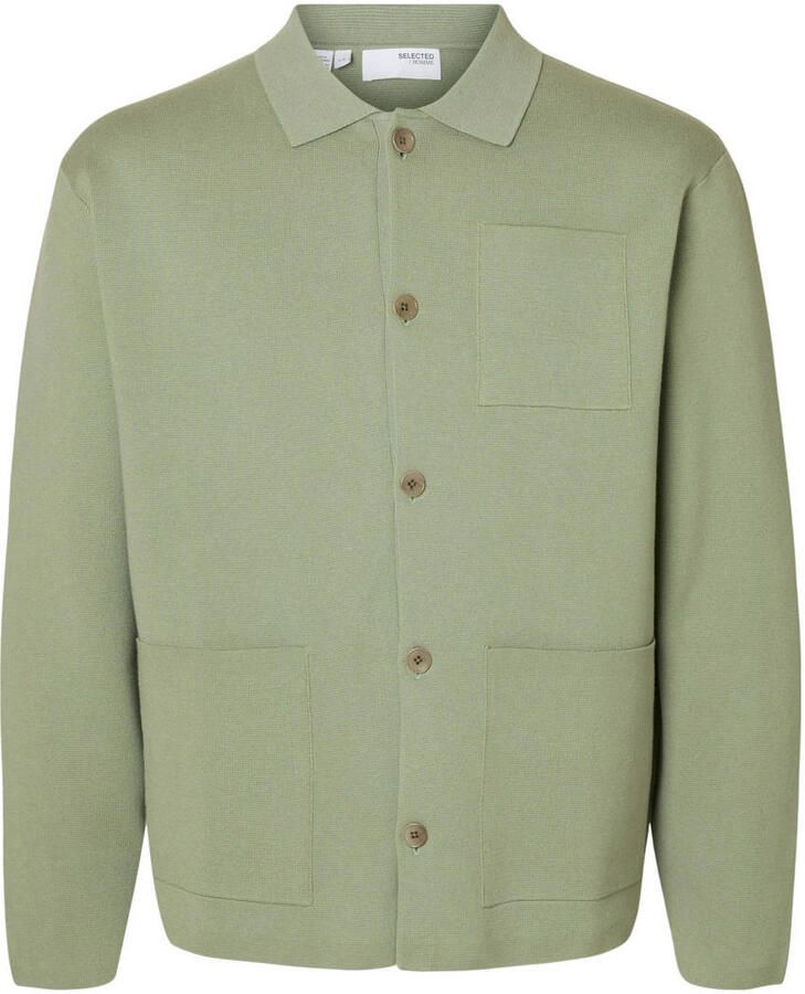 Selected Homme Licht Gebreide Polo Overshirt Green Heren
