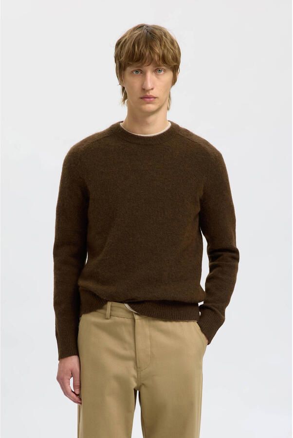 Selected Homme Regular fit gebreide pullover met mix van alpaca en wol model 'RAI'