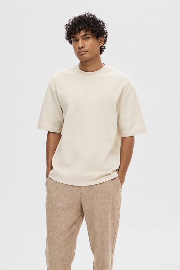 SELECTED HOMME Heren Polo's & T-shirts Slhlooseoscar Ss O-neck Tee Noos Beige - Foto 6
