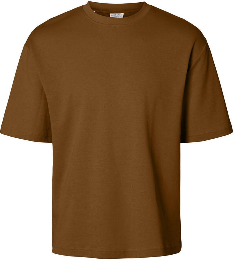 SELECTED HOMME loose fit T-shirt SLHLOOSEOSCAR bruin