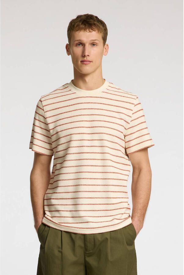 SELECTED HOMME Heren Polo's & T-shirts Slhdjango Stripe Ss O-neck Tee Ecru - Foto 6