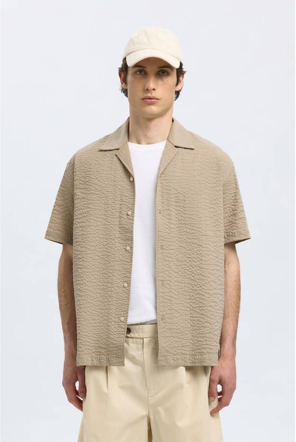 SELECTED HOMME Heren Overhemden Slhrelaxed-ace Seersucker Ss Shirt Beige - Foto 7