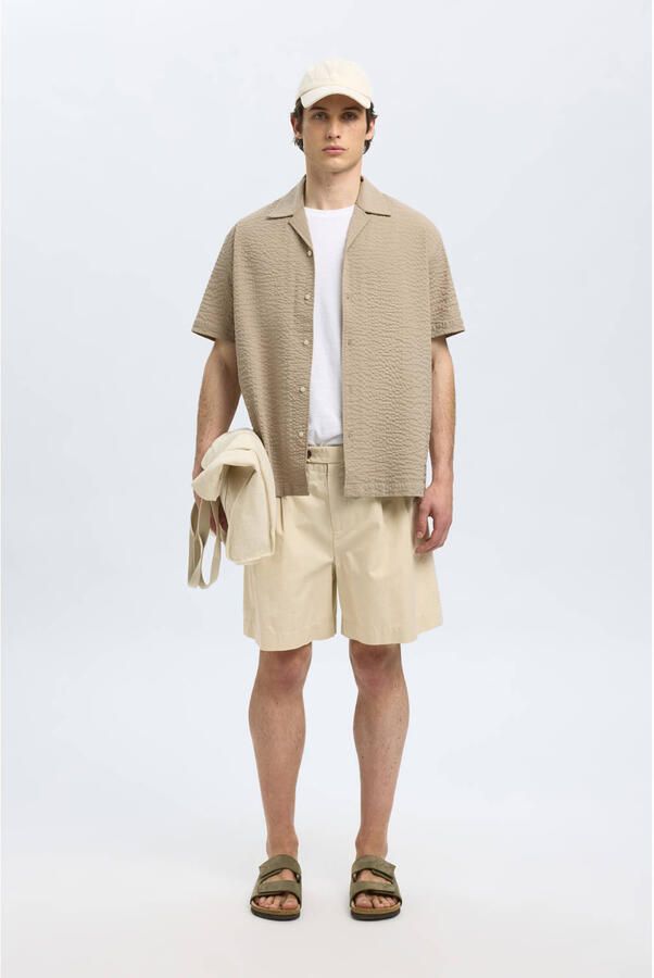 SELECTED HOMME Heren Overhemden Slhrelaxed-ace Seersucker Ss Shirt Beige - Foto 5