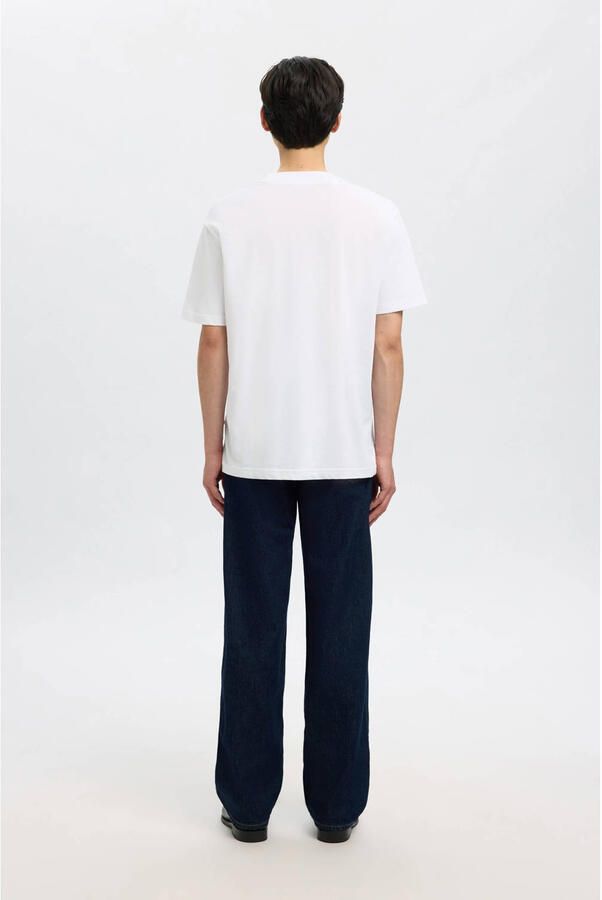 Selected Homme Geribbelde Ronde Hals Korte Mouw T-shirt White Heren