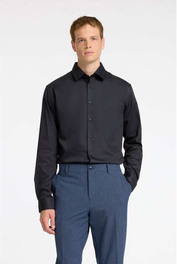 SELECTED HOMME slim fit overhemd met mouwlengte 7 SLHSLIM zwart