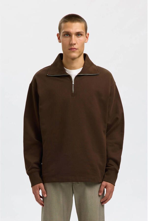 SELECTED MEN Heren Truien & Vesten Slhrelaxaron Ls Half Zip Sweat Bruin - Foto 7