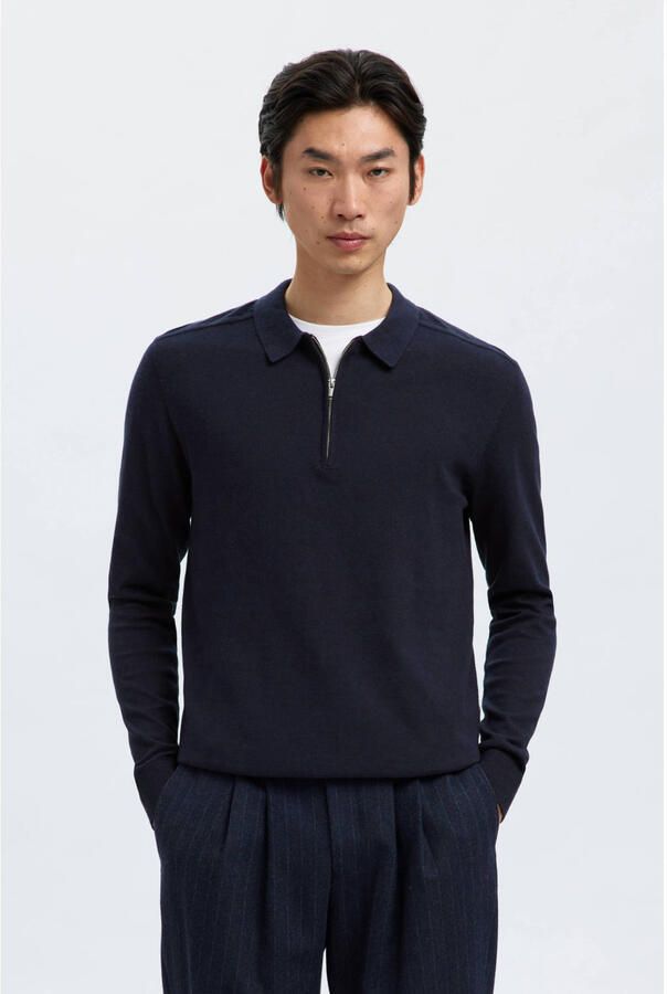 SELECTED HOMME Heren Polo's & T-shirts Slhberg Ls Half Zip Polo Donkerblauw - Foto 2