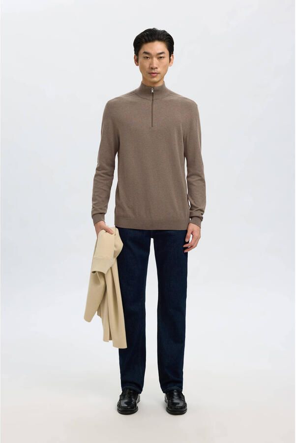 SELECTED HOMME Heren Truien & Vesten Slhberg Half Zip Cardigan Noos Bruin - Foto 6