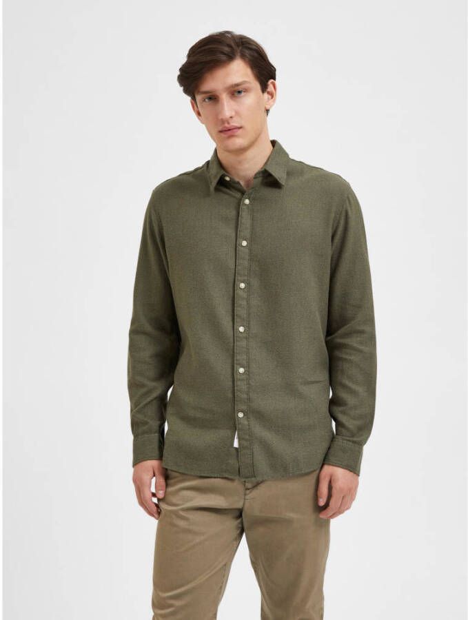 SELECTED HOMME slim fit overhemd met biologisch katoen deep lichen green