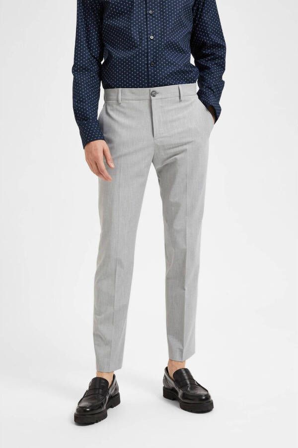 SELECTED HOMME slim fit pantalon SLHLIAM van gerecycled polyester light grey melange