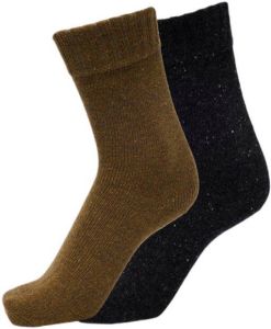 SELECTED HOMME sokken SLHERIC set van 2 kaki donkerblauw