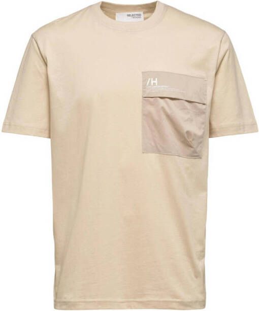 SELECTED HOMME T-shirt SLHRELAXGOIA met biologisch katoen oatmeal