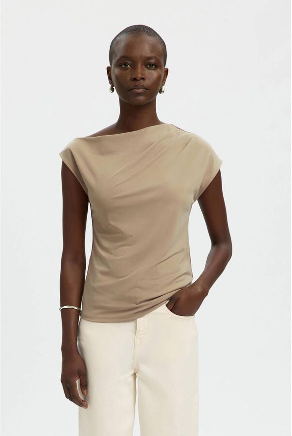 SELECTED WOMEN Dames Tops & T-shirts Slfmolly Ss Top Beige - Foto 5