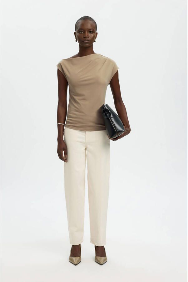SELECTED WOMEN Dames Tops & T-shirts Slfmolly Ss Top Beige - Foto 7