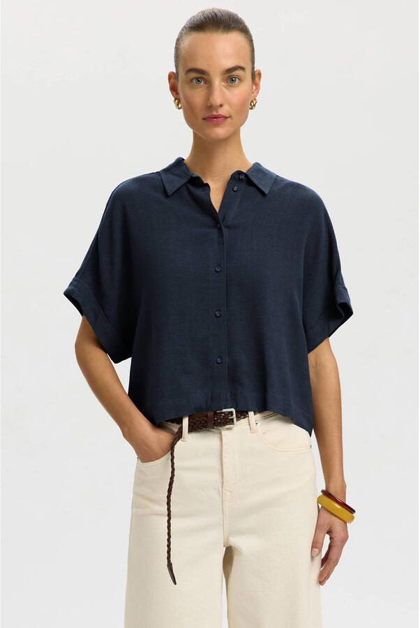 Selected Femme Relaxed fit blouse van een mix van viscose en linnen model 'VIVA' - Foto 5