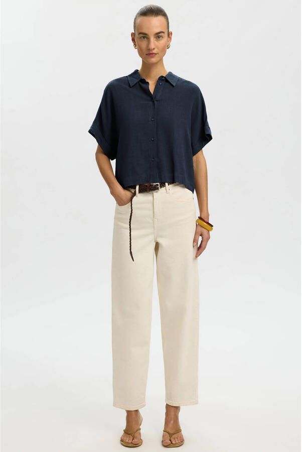 Selected Femme Relaxed fit blouse van een mix van viscose en linnen model 'VIVA' - Foto 7