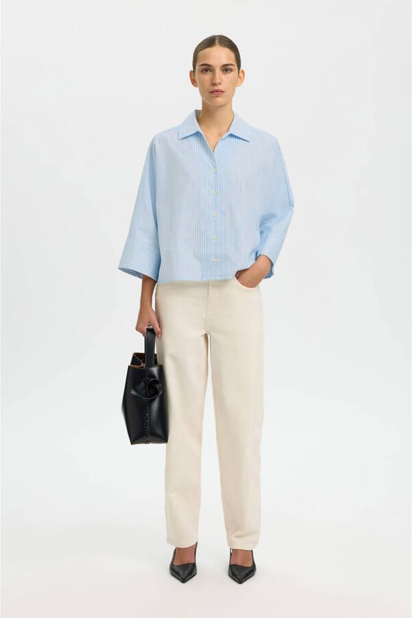 Selected blouse met krijtstreep lichtblauw - Foto 2