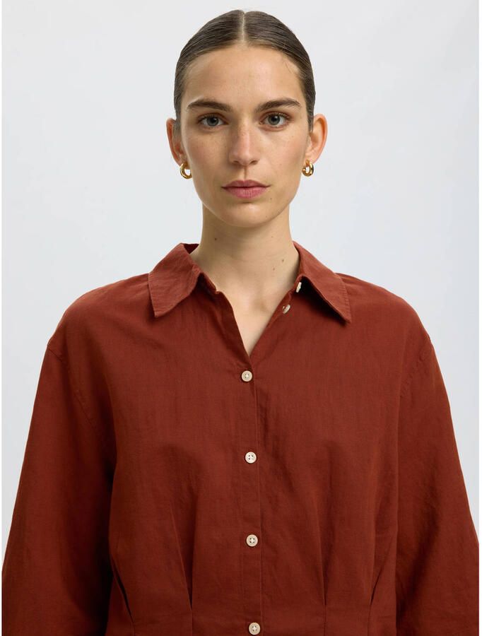 Selected blouse met linnen donkerrood - Foto 2