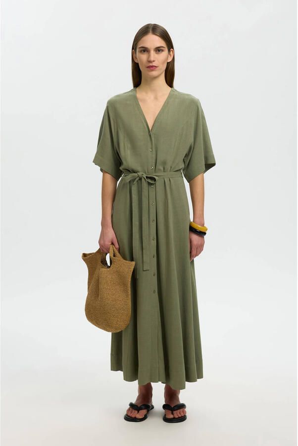 Selected regular fit linnen jurk met V-hals model 'VIVA'