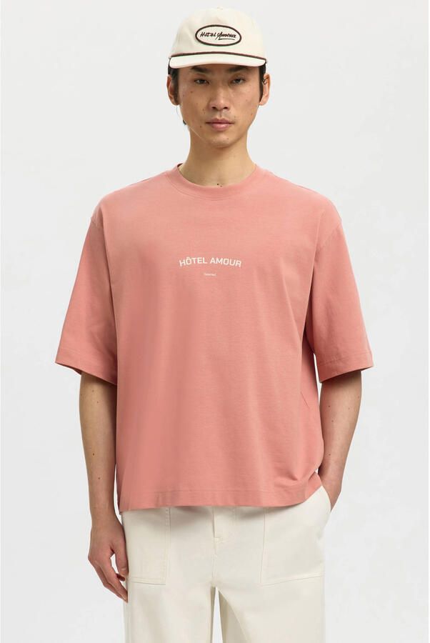 Selected boxy T-shirt met backprint roze