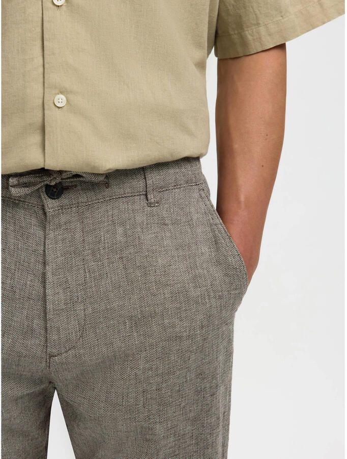 Selected BRODY slim tapered chino met linnen bruin - Foto 2
